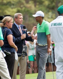 image of tiger woods being interviewed at the Masters